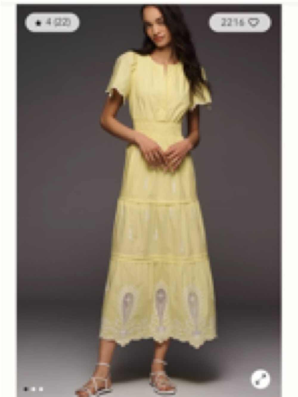 Anthropologie Pale Yellow Embroidered Midi Dress